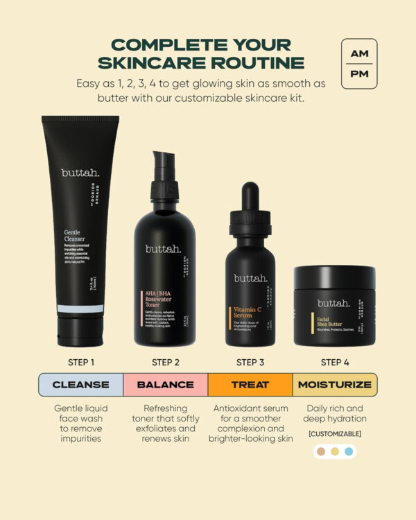 Buttah Skin Supreme Kit for Melanin Rich Skin | Oil-Free Hyaluronic Gel Cream 2 oz | Vitamin C Serum 1 oz | Cleanser 3.4 oz | Rosewater Toner 3.4 oz | Black Owned Skincare - Image 6