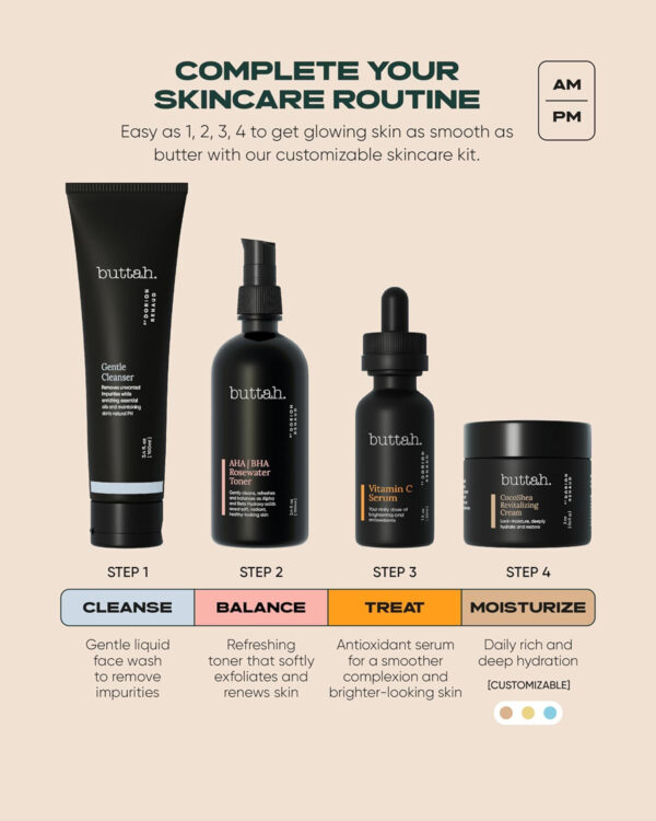 Buttah Skin Supreme Kit for Melanin Rich Skin | Oil-Free Hyaluronic Gel Cream 2 oz | Vitamin C Serum 1 oz | Cleanser 3.4 oz | Rosewater Toner 3.4 oz | Black Owned Skincare - Image 11