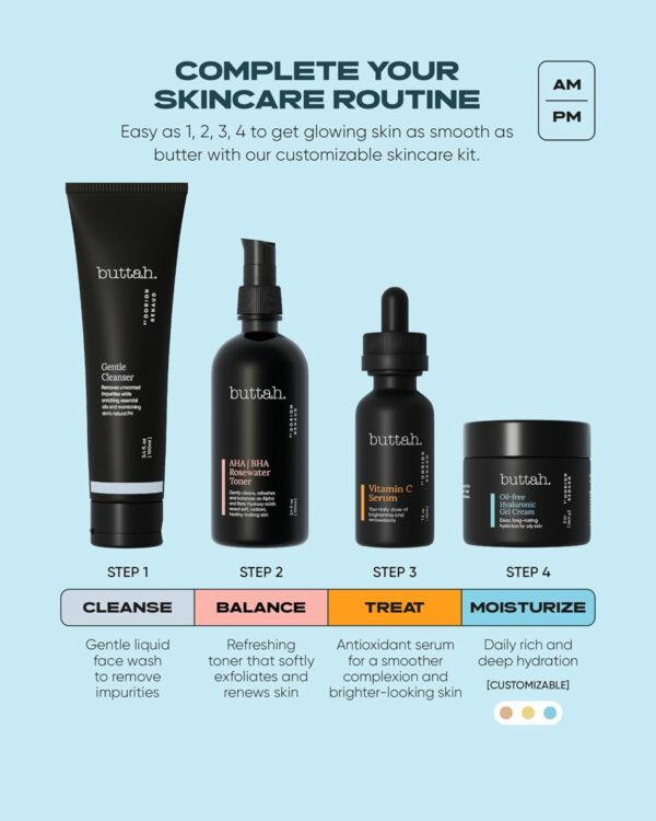 Buttah Skin Supreme Kit for Melanin Rich Skin | Oil-Free Hyaluronic Gel Cream 2 oz | Vitamin C Serum 1 oz | Cleanser 3.4 oz | Rosewater Toner 3.4 oz | Black Owned Skincare - Image 16